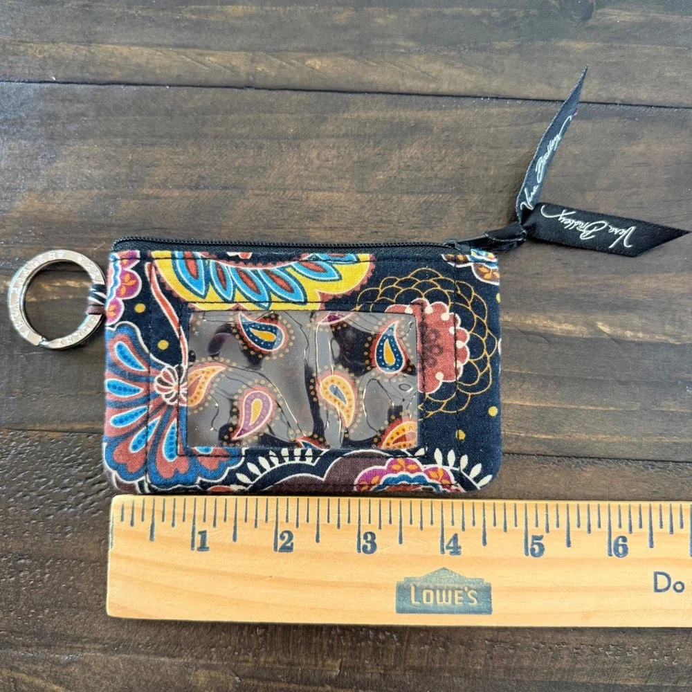 Vera Bradley Zip ID Case Womens Brown‎ Paisley Key Chain Wallet Coin Purse